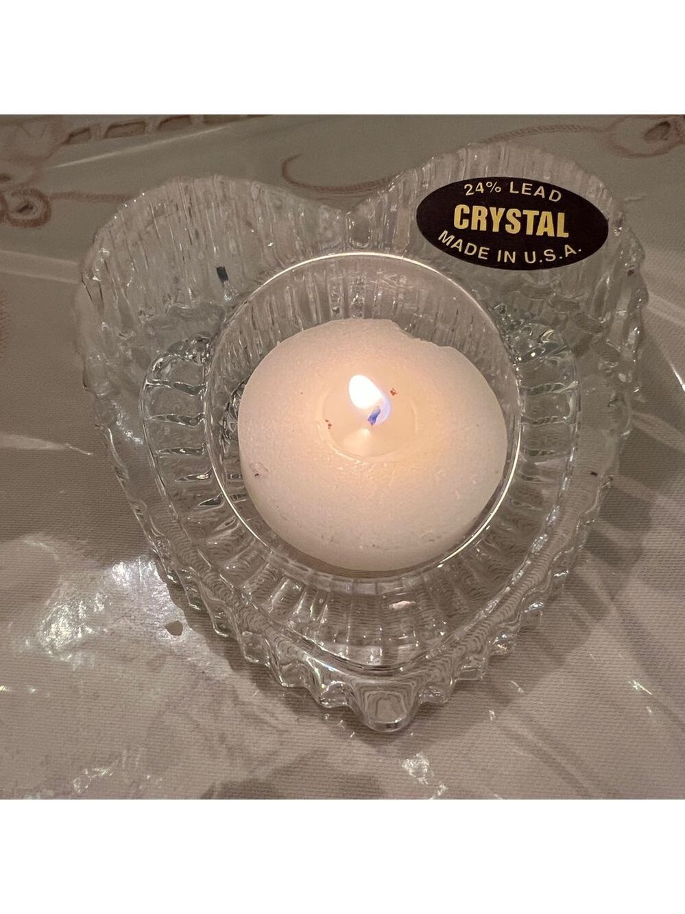 Vintage Partylite Crystal Heart-Shaped Tea light Holder